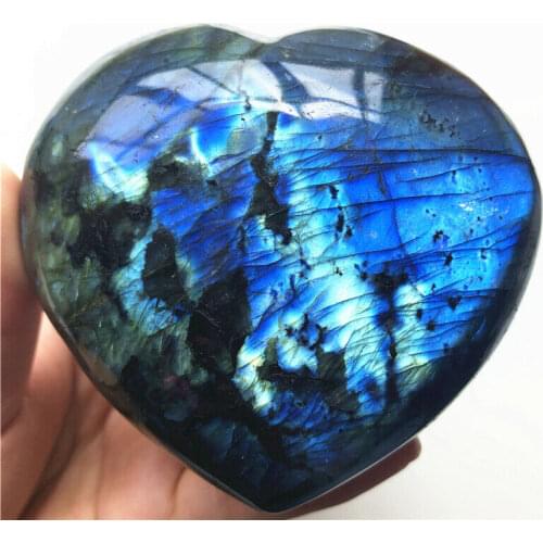 1 Piece Big Natural Labradorite Quartz Crystal Hand Carved Heart Shape Healing Decoration Reiki Natural Quartz Crystals