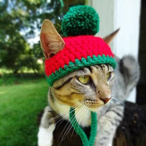 Sweet Knitted Cat Accessories For Chritmas Handmade Hat For Dogs Red Kitten Necklace Knited Pet Hat Cute Puppy Decorations