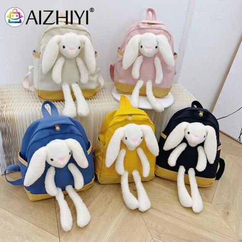 Cute Fashion Children Cartoon Rabbit Bunny Backpack Casual Kindergarten Canvas Large Capacity Handbags Knapsacks