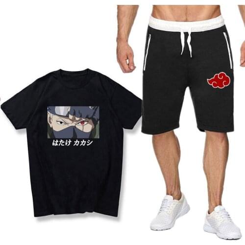 Anime Kakashi Sasuke 2021 summer Hot-Selling Leisure style Fashion Mens Short-Sleeved T-shirt + Shorts Two piece set
