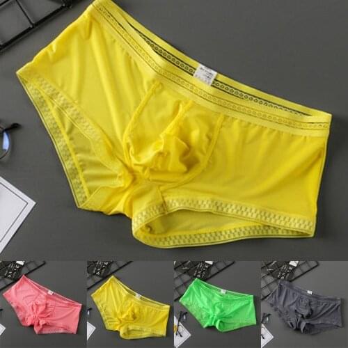 Ice Silk Mens Sexy Boxers Briefs Cup Pouch Seamless Stretchy Underwear Breathable Bulge Underpants Mens Boxers panties L ~ 2XL