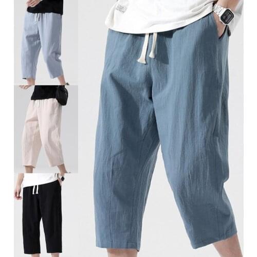 Mens Beach Black Long Pants Casual Solid Color Elastic Waist Quick Drying Sweatpants Wide Leg Thin Men Capri Pants for Sports