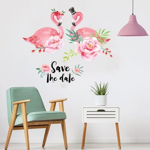 DIY Ins Pink Two Flamingos Wall Stickers Home Decor Mural Nursery Kids Girls Bedroom PVC Vinyl Decorated Sticker Home Decoration