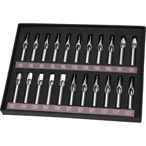 22 Pieces Stainless Tattoo Nozzle Flat Tips for Machine Gun Needles Tube Kit