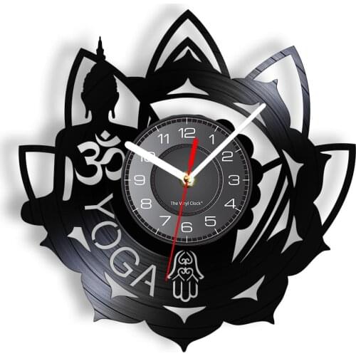 Buddha Yoga Lotos Vinyl Record Wall Clock Health Maintenance For Buddhist Yoga Studio Spritual Vintage Home Decor Lotus Watch