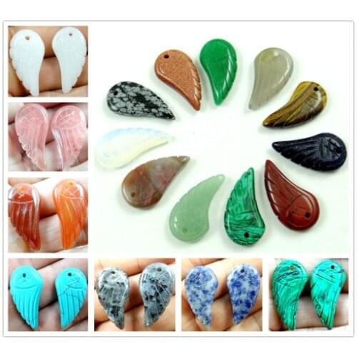 Natural stone Quartz crystal Turquoises tiger eye wings pendant for diy jewelry Making necklace Accessories 10Pcs