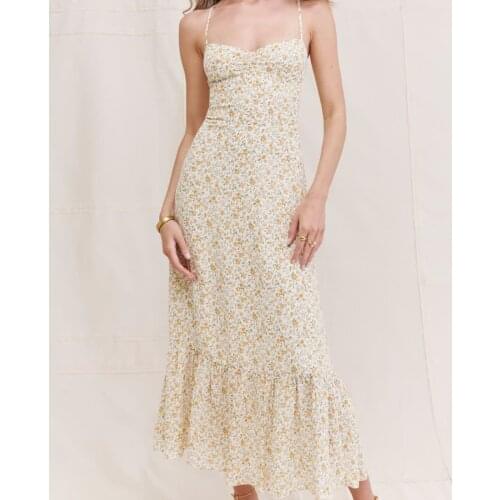 DUISNENA boho dress summer sexy strap casual women dresses floral print slim ruffled robe mujer vestidos