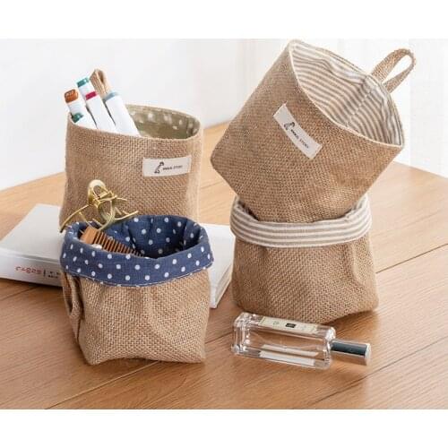 Hanging Organizer Pocket Storage Bag Home Decor Jute Cotton Small Basket Wardrobe Desktop Sundries Cosmetic Wall Hanging Bag