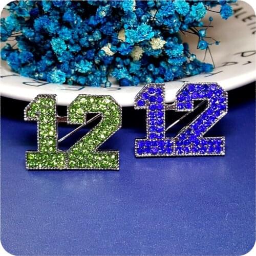 Full Bling Rhinestone Number "12" Brooch Pins Green&Blue 2Colors Available