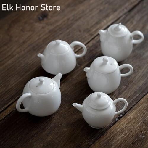 Simple Japanese Style Jade Porcelain Teakettle Personal Handmade Pottery Teapot Ball Hole Filter Chrysanthemum Tea Teaware