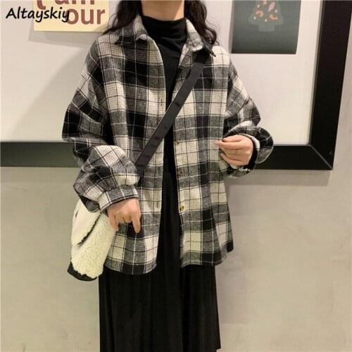 Shirts Women Spring Autumn Plaid Female Korean Style Loose Tops Fashion Design Vintage All-match Couples Unisex Long Sleeve Chic
