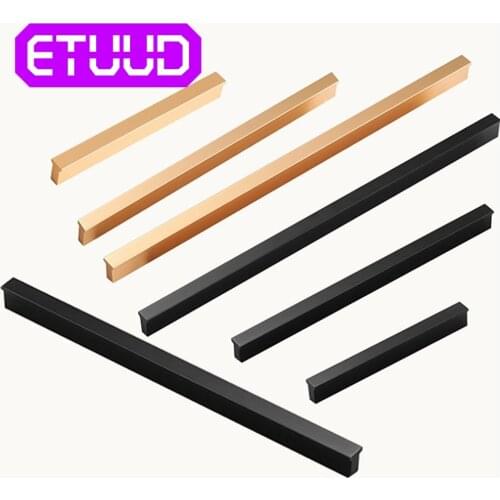 Cabinet Pulls Black Modern Square T Bar Aluminium alloy Kitchen Bathroom Cupboard Chest Drawer Handles And Knobs Hardware