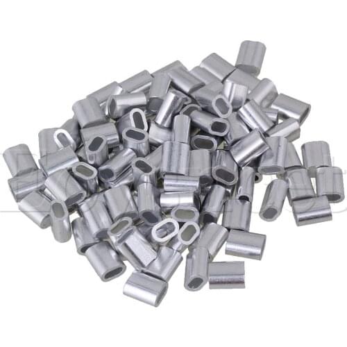 Sliver Color Oval Shape Aluminum Sleeves Wire Rope Swage Clip M2.5 Set of 100