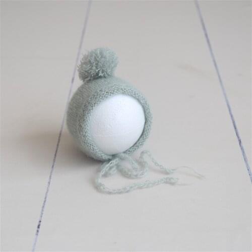 Newborn Bonnet With Pompom Photography Props Knit Baby Angroa Hat Crochet Fuzzy Teddy Bear Bonnet Photo Props
