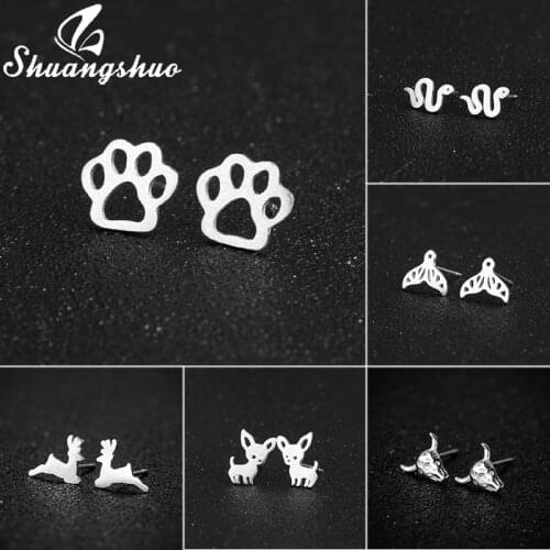 Shuangshuo 925 Sterling Silver Creative Animal Jewelry for Women Hanging Female Hollow Dog Paw Earrings Best Friendship Gift