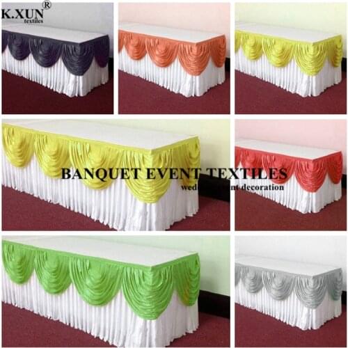 10FT Length Ice Silk Table Skirt Tablecloth Skirting With Top Swag Drape For Wedding Event Party Decoration