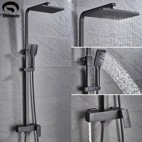 Shinesia Bathroom Shower Faucet Wall Mounted Rainfall Stainless Steel Shower Head Bathtub Spout Shower Mixer Set