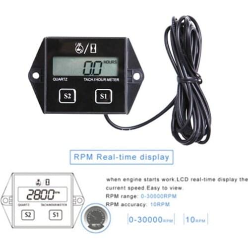 Waterproof Digital Engine Tach Hour Meter Tachometer Gauge Engine RPM LCD Display For Motorcycle Motor Stroke Engine Car Boat