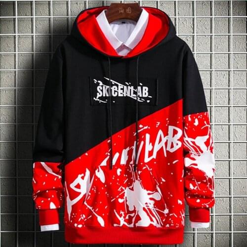 Skicen Printed Hip Hop Hoodies Men 2021 New Patchwork Hoodies Mens Hooded Sweatshirt Streetwear Fashion Tops for Young Boy