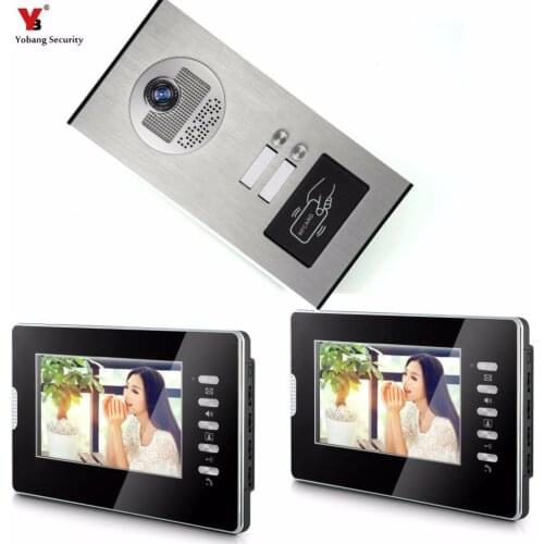 Yobang Security Wired 7" Video Intercom Door Phone 2 White Monitors Doorbell Camera for 2 Family Apartment + RFID Access System