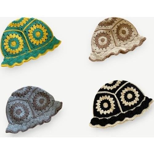 Woman Vintage Flower Beach Boho Bohimiya Hand Made Crochet Bucket Hat
