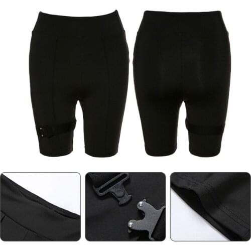 Women Punk Black Biker Shorts Buckle Strap Patchwork High Waist Sports Leggings F3MD
