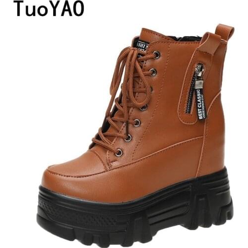 Woman High Platform Boots Winter Chunky Sneakers Warm Casual Vulcanized Shoes 10CM Lace Up High Top Leather Sneakers Women Mujer