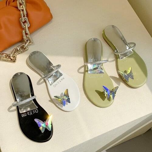 New Summer Womens Slipper Ladies Fashion Colorful Diamond Butterfly Flip Flop Women Slipper Casual Beach Shoes Crystal Slides