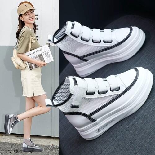 High-Top White Shoes Female Summer 2021 New Ins Wild Hollow Breathable Mesh Shoes Thick-Soled Thin Casual Sports Shoes
