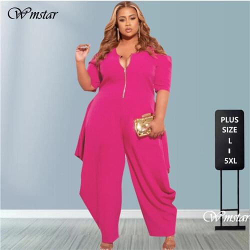 Plus Size Jumpsuit Women Casual Loose Hollow Out Sleeve Zip Up One Piece Outfit Summer Romper Tracksuit Wholesale Dropshipping