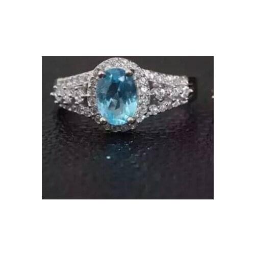 Natural blue topaz gem stone Natural gemstone ring S925 sterling silver trendy Luxury rough big round women party gift Jewelry