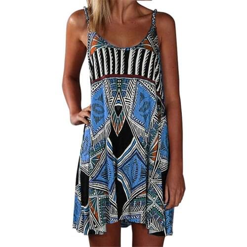 2021 New Casual Vintage Print Sling Mini Dress Women Holiday Boho Beach Mini Dress Summer Sexy Backless Ladies Dresses Vestidos