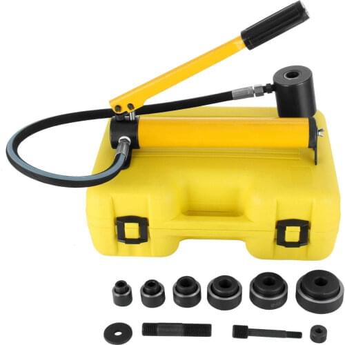 10Ton 2" Hydraulic Knockout Punch Hand Pump 6 Dies Hole Tool Driver Kit w/ Case