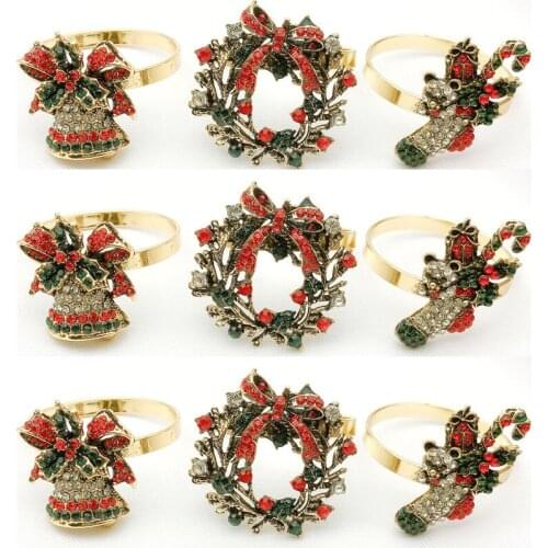 12pcs Hotel Christmas Boots Snowman Sleigh Bell Diamond Napkin Button Napkin Ring Cloth Ring Napkin Ring