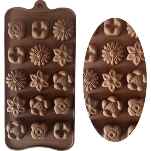 15 Hole Consecutive 5 Kinds Of Flower-shaped Chocolate Molds Baking Molds Silicone Ice Tray Molds