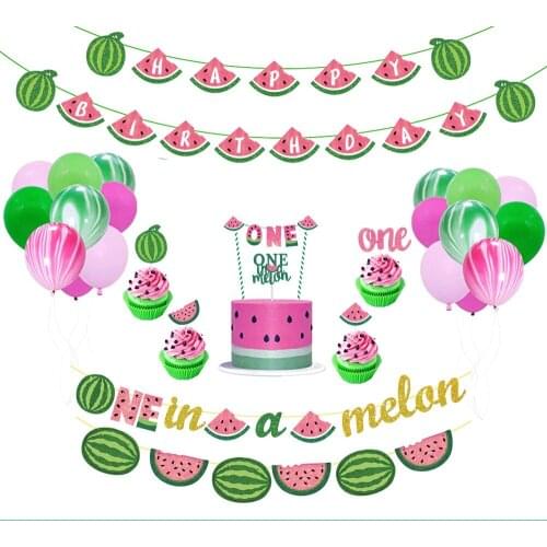 36pcs Summer Fruit Watermelon Birthday Theme Party Decoration Flag Pulling Watermelon Cake Insert Photo Clip Party Decorations