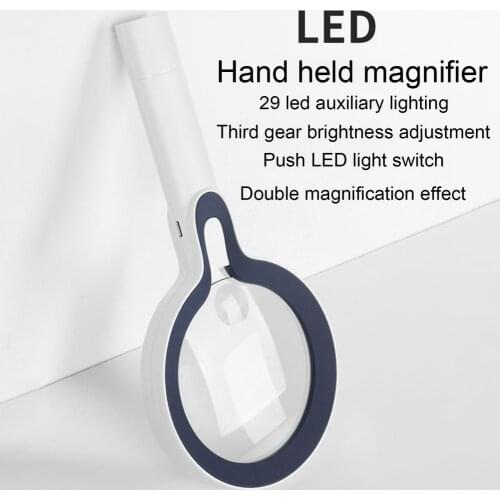 5/10 X New Magnifier Two Lenses Clear Magnification 29 LED Lights Illuminated Hand-held Magnifying Glass for Newspaper Reading