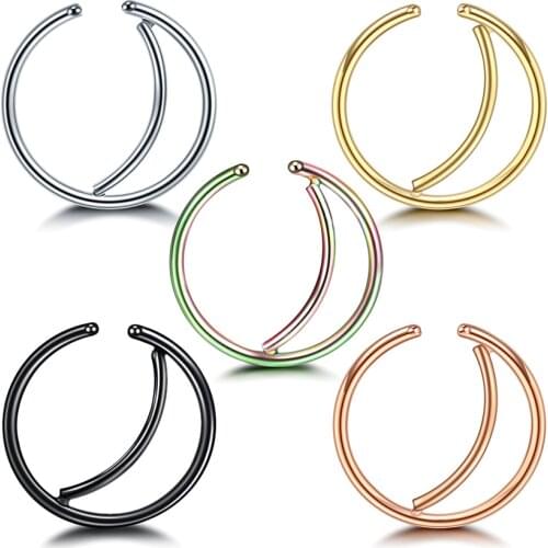 5pcs/lot Steel Mixed Colors Fake Nose Septum Rings Piercing Ear Cartilage Tragus Helix Fake Oreja Piercings Body Jewelry 20G