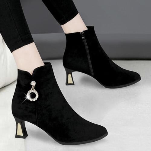 5CM Autumn and Winter Pointed Toe Women Ankle Boots Rhinestone High Heel Female Boots All-match Single Women Stiletto Boots