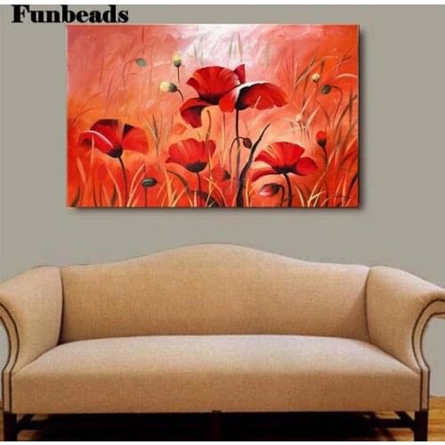 5D DIY Diamond Painting Full Square round Red poppies Diamond Diamond Embroidery Cross Stitch 3d pictures of rhinestones FF281