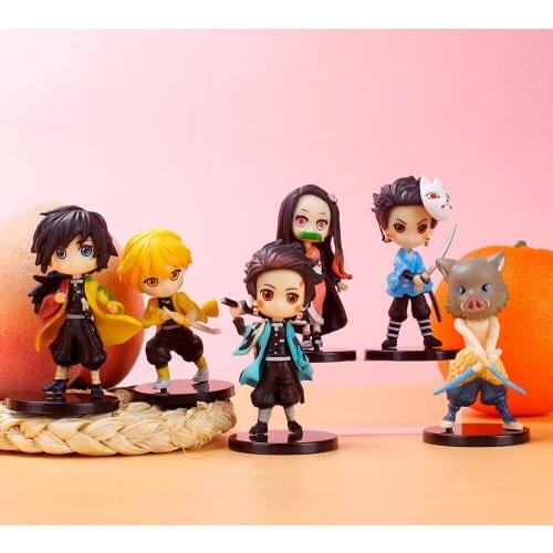 6PCS Anime Demon Slayer Kamado Nezuko Hashibira Inosuke Hashibira Inosuke Rengoku Kyoujurou PVC Model doll Gift 7CM
