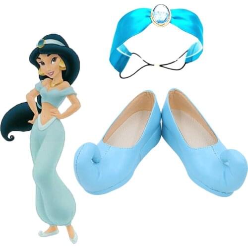 Aladdin Princess Cosplay shoes Headwear and the magic lamp Princess Jasmine Shoes Indian blue shoes Costume Role Play costume