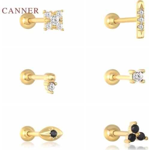 CANNER 1PC Five Three Octagonal Stars Earrings For Women S925 Sterling Silver Piercing Stud Earrings Fine Jewelry Pendientes