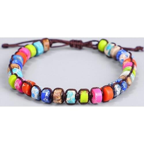 Handmade Rainbow Colors Bracelet Women Natural Stone YOGA 7 Chakra Bracelet Drum Beads Bracelets for Men