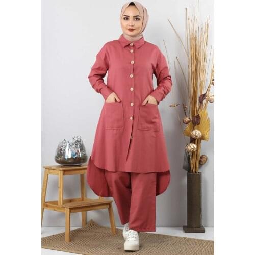 Cepli İkili Tesettür Takım TSD0082 Nar Çiçeği