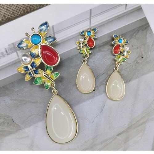 Enamel drop oil ancient style Brooch ethnic style Qipao Earrings accessories imitation jade drop Brooch alloy new style