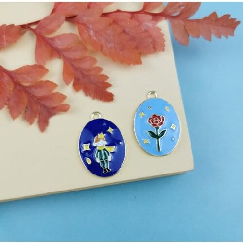 JeQue 10pcs Little Prince & Roses Enamel Charms Metal Boy Flowers Pendants DIY Earring Bracelet Jewelry Accessories Girls Gifts