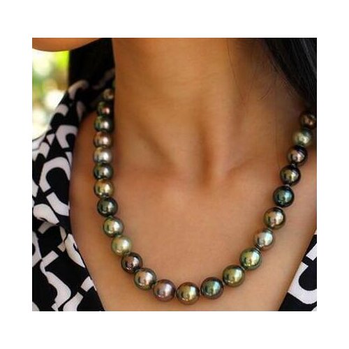 Stunning AAA 10-11 mm Tahitian round multicolor pearl necklace 18 INCH