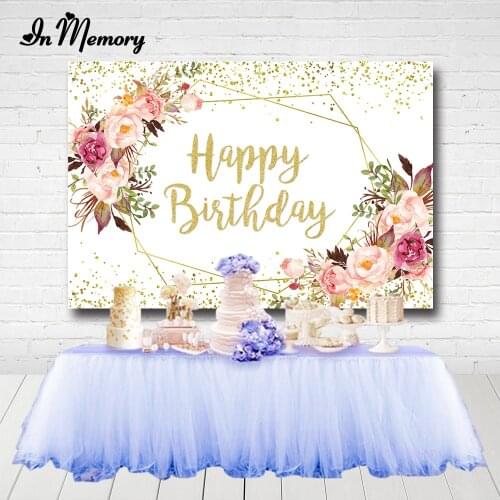 InMemory Flower Gold Glitter Adult Backdrop Lady Roamtic Woman Birthday Wedding Party Photography Background Custom Photo Studio