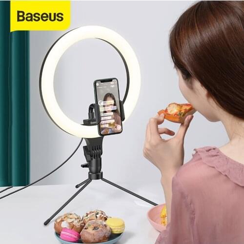 Baseus LED Selfie Ring Light with Tripod Stand 10/12inch USB Selfie Light Lamp Photography Ringlight with Mobile Phone Holder